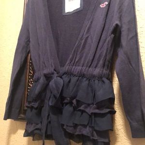 Hollister Navy Blue Ruffle Waist Tie Cardigan